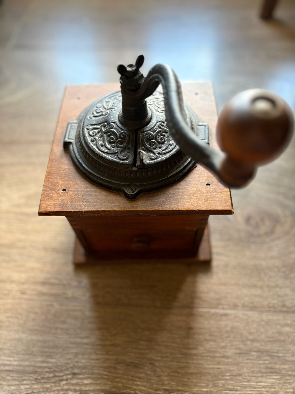 Vintage Cast Iron & Wood Manual Coffee Grinder Mill